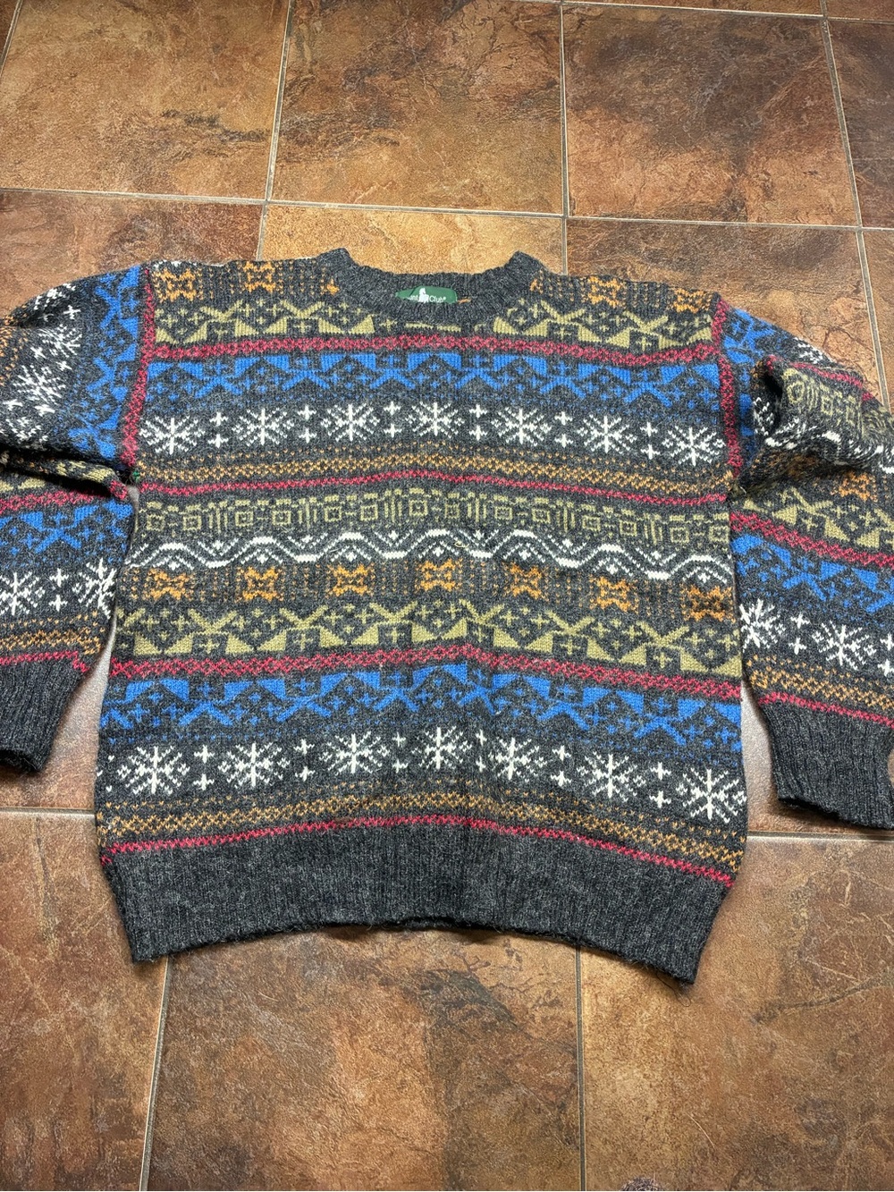 Men's Multicolor Fair Isle Wool Sweater - Gray Base